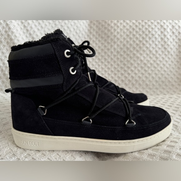 Tecnica Moon Boots Mercury High Paris Boot Black Suede Leather Faux Fur Size 10 - Picture 6 of 15